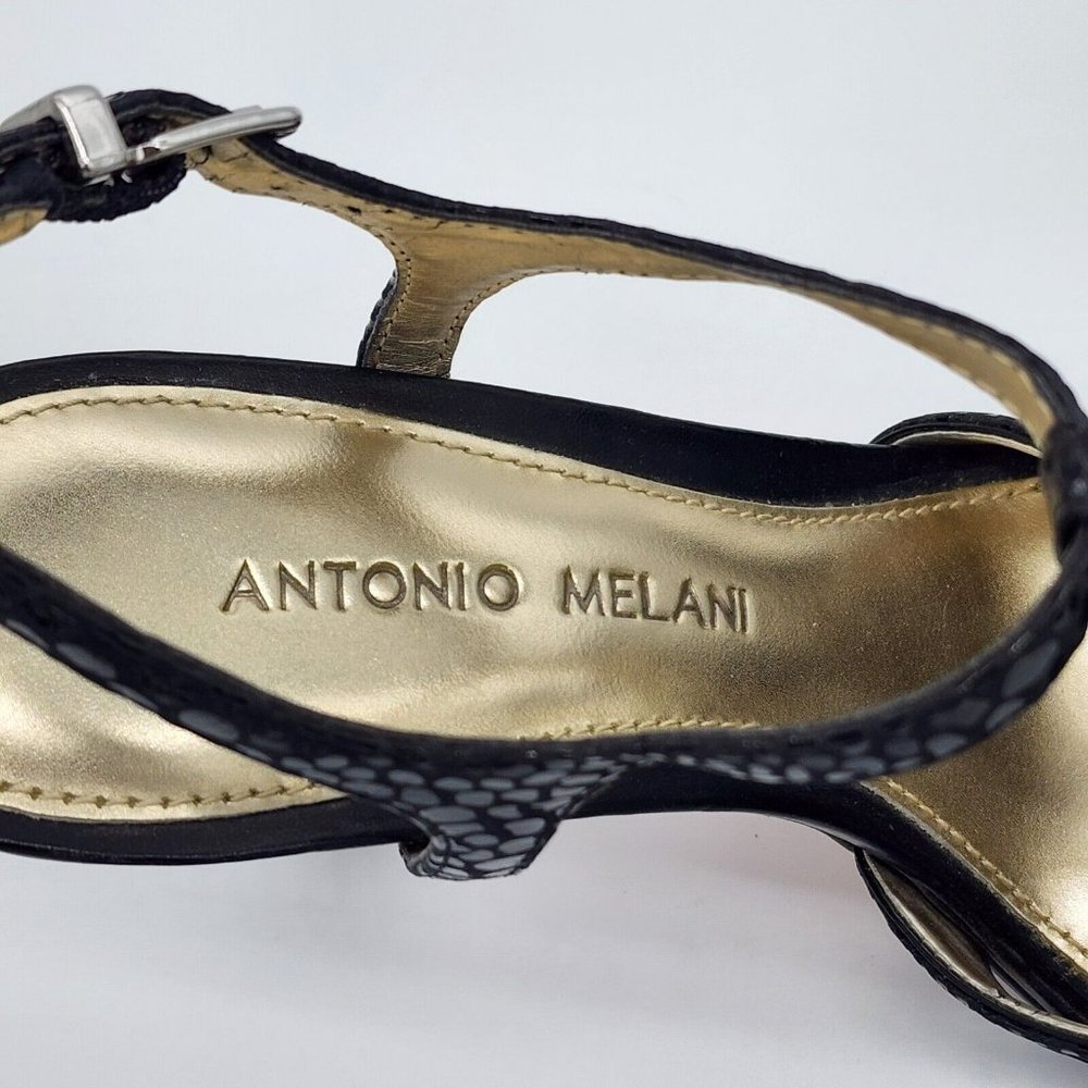 Antonio Melani Alleara Black Ankle Strap Heels Beaded Embossed Size 6 - Picture 8 of 12